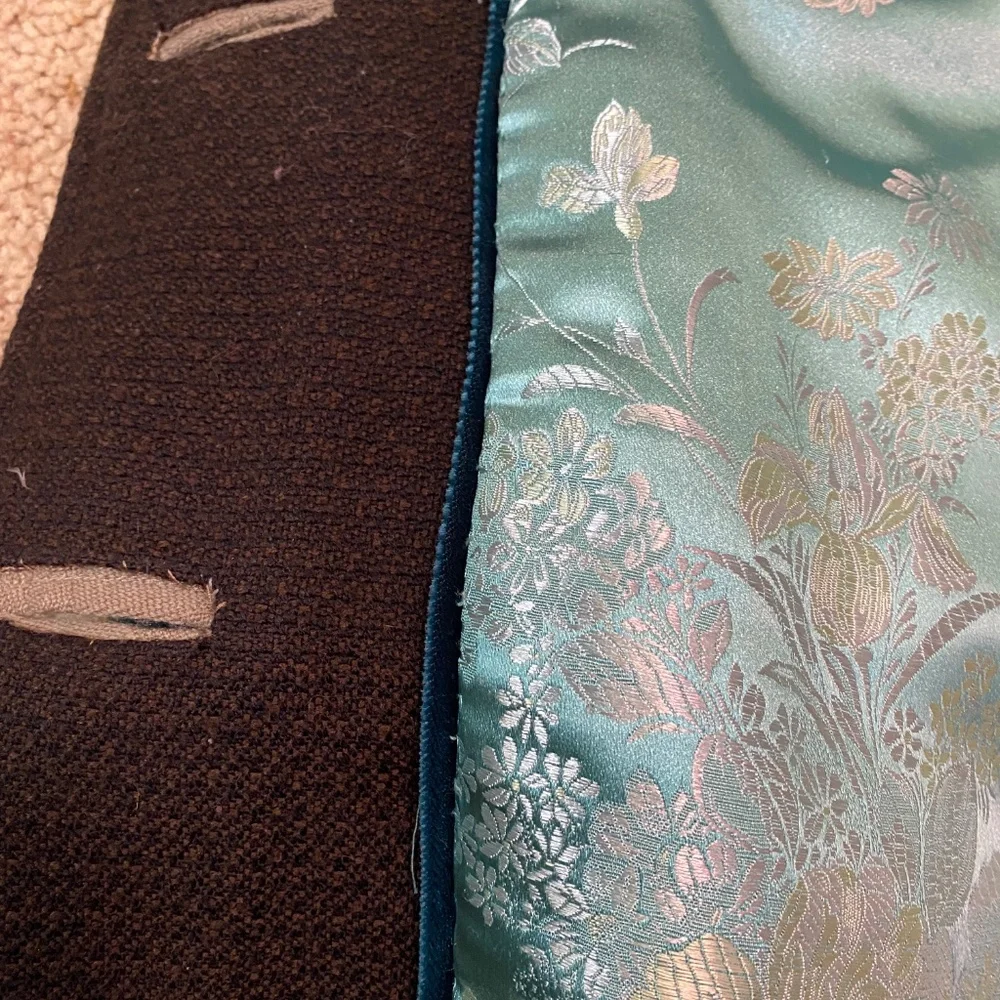 OOAK Handmade Wool, Faux Sherpa, Satin Lined Coat Ginkgo Leaf Patttern Medium - Picture 8 of 9